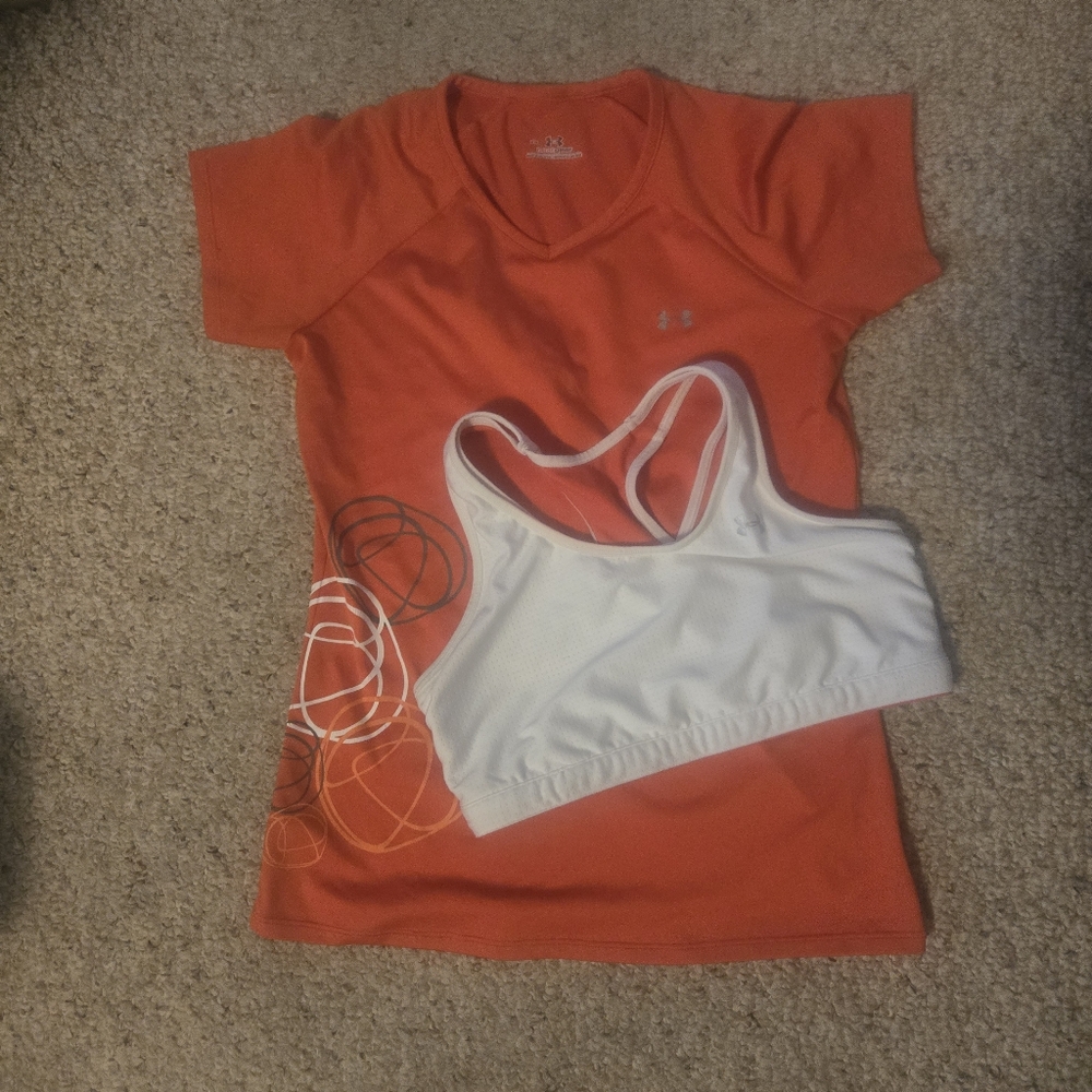 Bundle- Under Armor- Woman's- Heat Gear Tee (XS) & Duplicity Reversible Bra - Picture 1 of 16